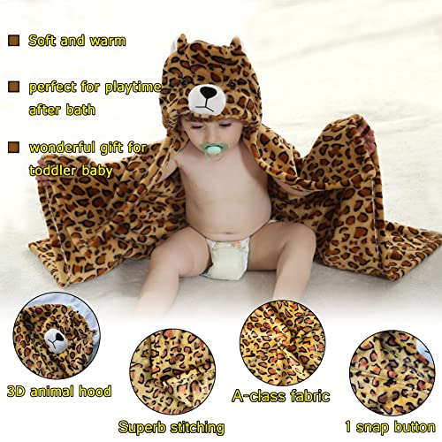 Image of TONWHAR 0-4 Years Toddlers' And Kids' Boys Girls Animal Face Hooded Blanket Baby's Bathrobe,Unisex Baby Plush After Bath Blanket