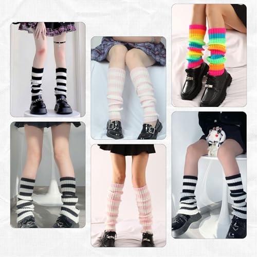Image of AQOKKA Leg Warmers for Women 80s 90s Winter Fashion Neon Ribbed Knitted Long Socks Y2k Girl Accessories for Yoga Sports Party