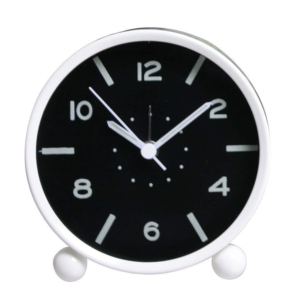 MYXJX alarm clock, Classic Small Round Cute Mute Creative Fluorescent Luminous Silent With Nightlight Quartz Alarm Clocks(White)