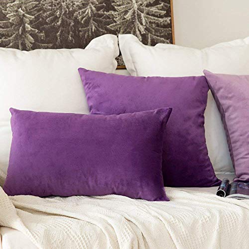 Image of Khooti Velvet Cushion Cover Pack of 1-14 inch x 20 inch / 36 x 51 cm - Purple - Soft Pillow Covers Cushion Case for Sofa Bedroom Livingroom Chair Car, Cushion Cover