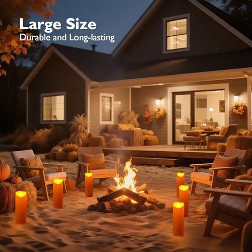 Image of Homemory 4 inchx12 inch Halloween Orange Flameless Candles, Fall Candles, Outdoor Waterproof Flameless Candles with Remote and Timers, Battery Operated LED Pillar Candles, Won't Melt Plastic, Set of 2