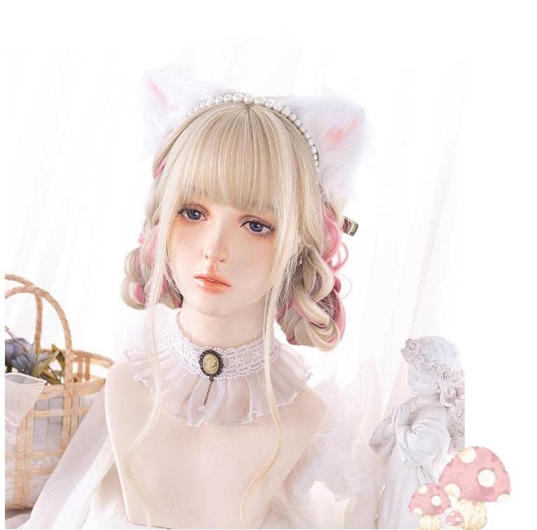 Gold Ear-dyeing Pink Lolita Wig Japanese Harajuku Cute Daily Long Curls Hair Sweet Adult Cosplay Synthetic Hairpiece Chic - Image 6