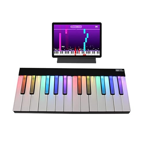 Qiucable Mini Music Piano Keyboard With Rainbow Light 24 Keys- Electronic Potable Bluetooth Mini Digital Keyboard Piano,Connect With Smartphones And Tablet,Gift For Child Adults Piano Beginners #TOP7