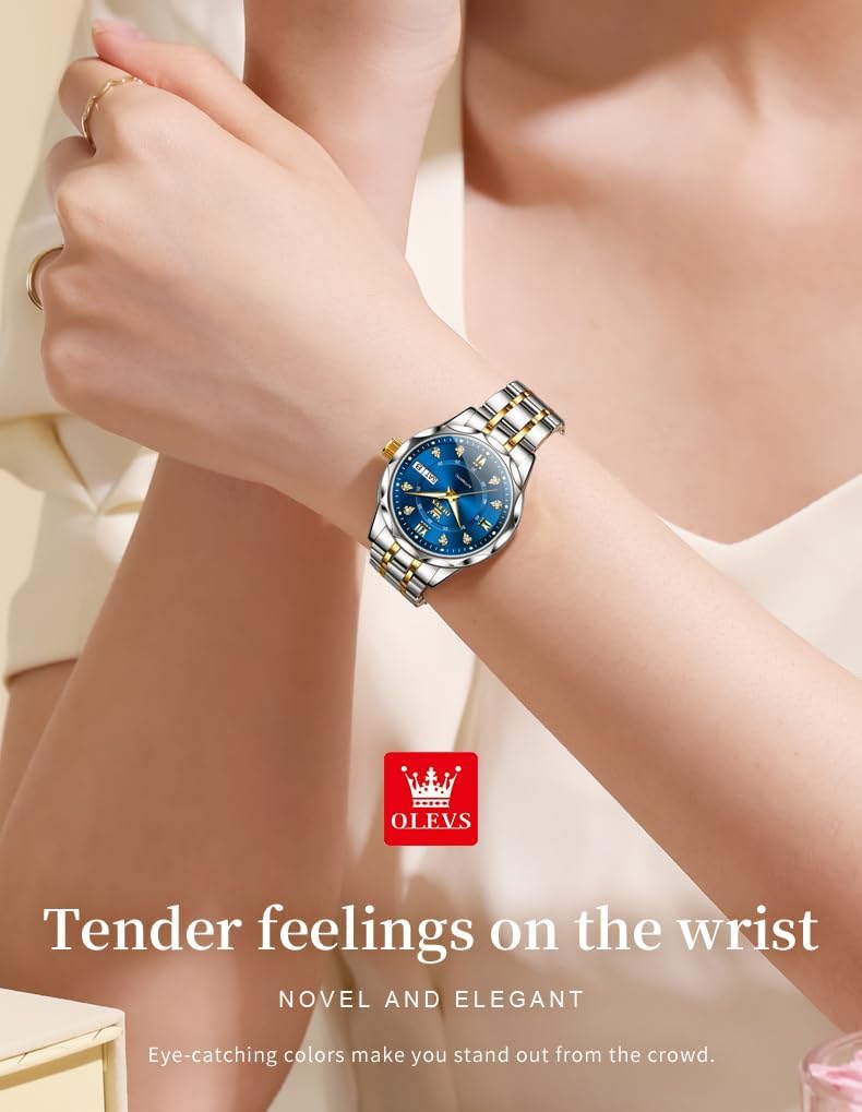 OLEVS Womens Watches Casual Modern Diamond Automatic Mechanical Ladies Self Winding Dress Two Tone Wrist Watch Date Day - Image 4