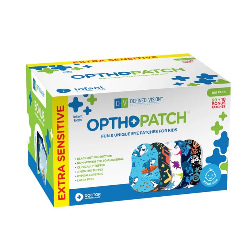 Opthopatch Eye Patches for Infants - Extra Sensitive Adhesive - Boys' Design [Series II] - 100 Count + 3 Reward Charts