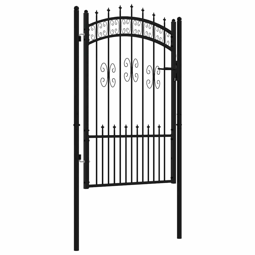 Puerta de jardín de acero negro de 103 x 150 cm con postes y cierre de seguridad con 3 llaves