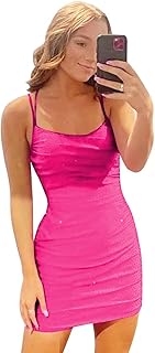 ZHCHUI Vestidos de fiesta cortos ajustados con cuentas para mujer, vestidos plisados de regreso a casa para jóvenes, vesti...