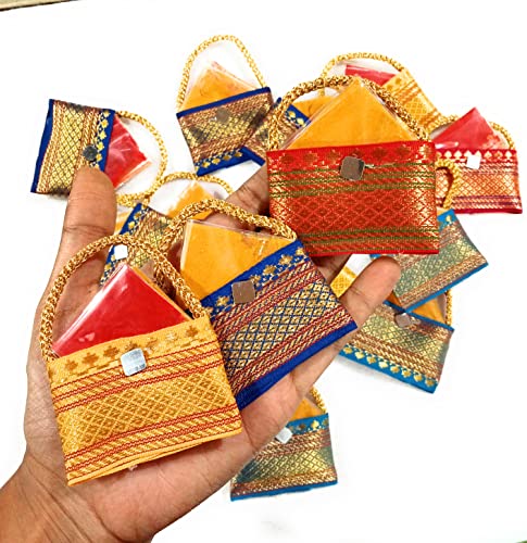 Handcrafted Bag Shaped with Haldi-Kumkum Packs 20pcs (2.6 inches) Multicolor