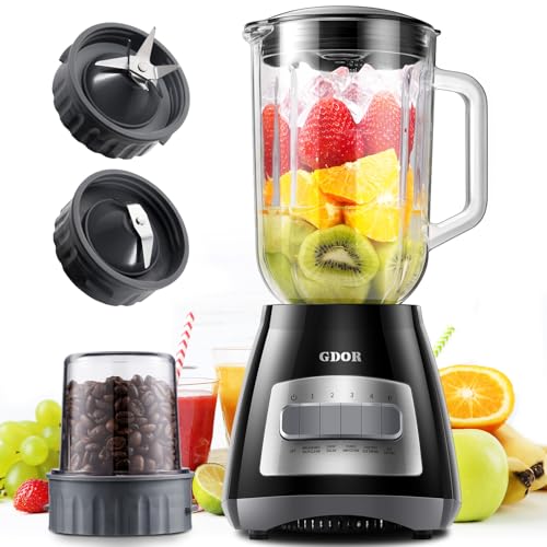 GDOR Blender, 52 Oz Glass Jar, Multi-Function Kitchen Blender & Grinder Combo, 9 Functions with Shakes, Puree, Crush Ice, and Chop, Max 700W, Self Cleaning image 2