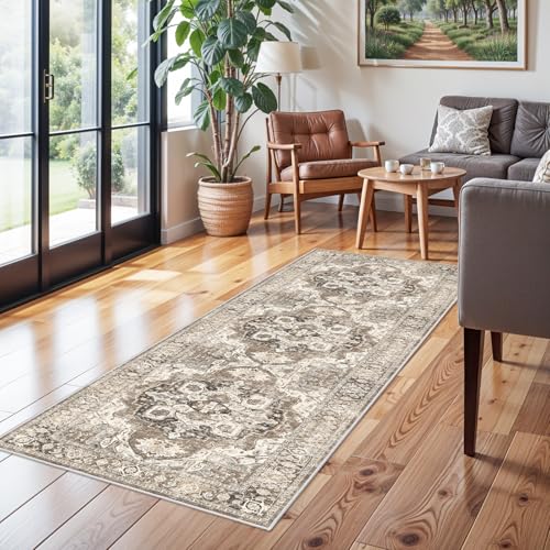 Washable Hallway Runner Rug 2x6: Soft Kitchen Rug Non Slip Rug Runner with Rubber Backing for Living Room Bedroom Bathroom Non Shedding Farmhouse Carpet Runner Rug (Beige, 2X6)