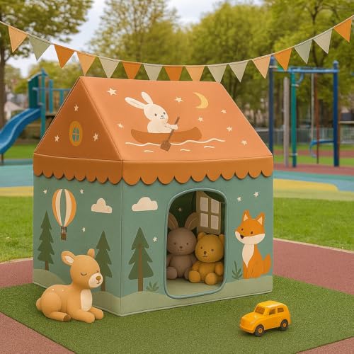 Image of XEMOX, Light Weight Kids Play Tent House - Fun, Foldable, and Durable for Indoor & Outdoor Toys for 3 to 10 Year Old Kids (ORENEGE RABIT)