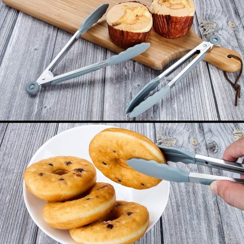 Image of Premium Steel and Siliconel Heat Resistant Kitchen Tongs for Cooking | Non Scratch Silicone Tip for Pans,Air Fryer,Barbeque, Serving | 10 inch - 230C Heat-Resistant (Pack of 01) (Grey)