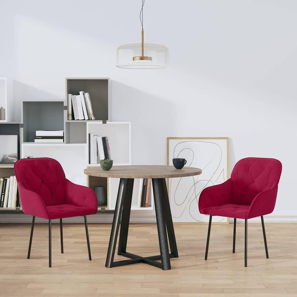 Generisch Set di 2 sedie per sala da pranzo in velluto, rosso vinaccia, con