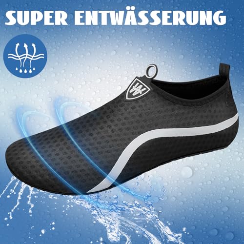 WateLves Badeschuhe Wasserschuhe Schwimmschuhe Damen Herren BarfußSchuhe Pool Sandstrand Tauchen Surfen BelüFtung Schnelltrocknend Unisex(Schwarz 36/37)