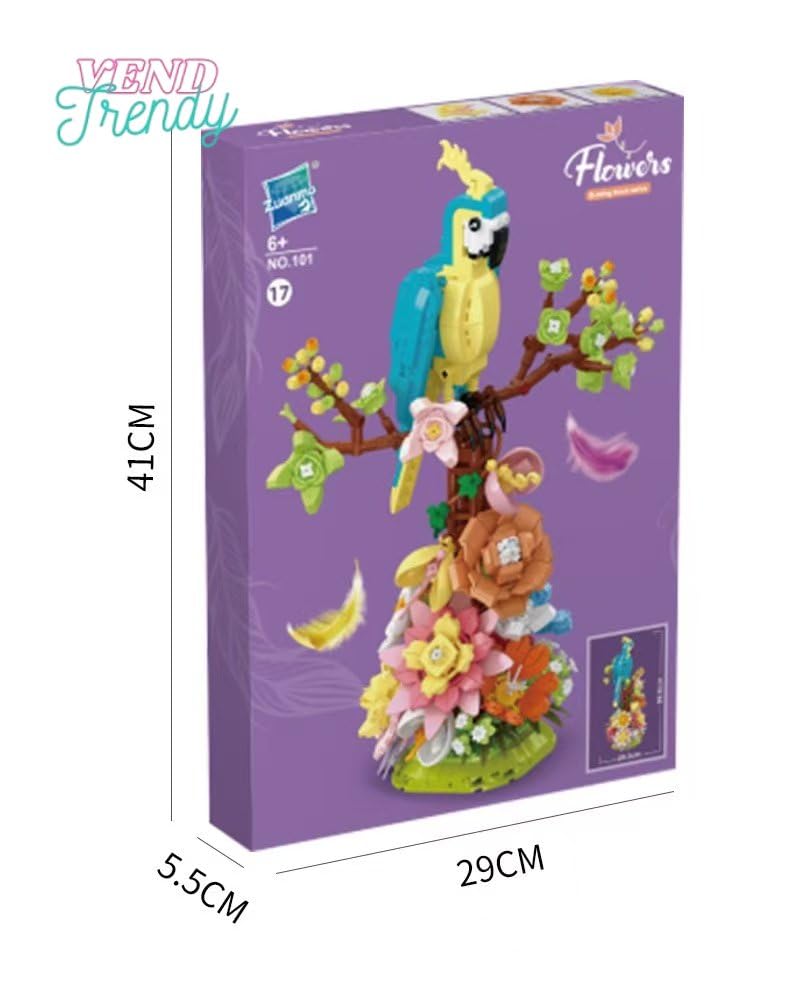 Image of Flowers and Parrot Building Set- 1162pcs, Compatible with Lego Flower, Cute Bird and Succulent Botanical Collection Set