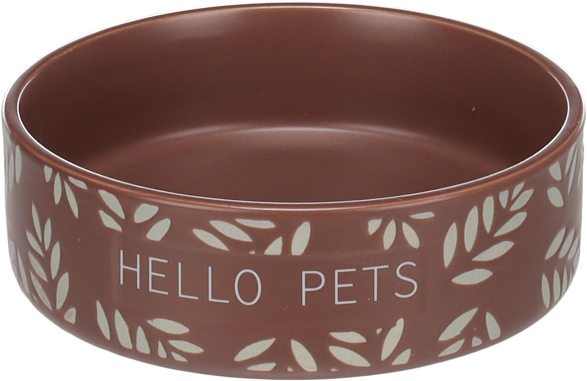 Flamingo FEEDING AND DRINKING BOWL RABBIT LEAFS ROUND BROWN 13x4CM 330ML