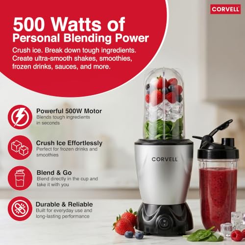 Image of Nutri Juicer Mixer Grinder 500W, Silver | 2 Jars & 1 Multi-Purpose Blade, Smoothie Maker for Juices, Shakes & Grinding, Stainless Steel Blade Jars, Powerful Motor