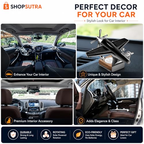 Image of Solar Helicopter Car Perfume Diffuser with Wooden Insert and Aluminum Base (Aeroplane Car Air Freshener)