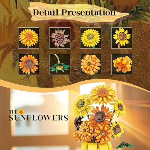 Sunflower Building Set Flowers with Vase Botanical Collection for Adult -1009pcs Compatible with Lego3
