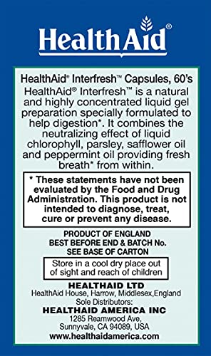 HealthAid Interfresh, 60 Soft Gel Capsules, Twice Daily, Fights Bad Breath and Aids in Digestion and Colon Health, Feel Fresh All Day Long