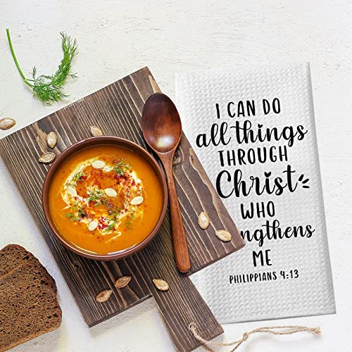 Homythe Christian Gifts For Women Men, Bible Verse Scripture Kitchen Towels With Inspirational Thoughts And Prayers, Religious Christmas Housewarming Gift, 2 Pack Waffle Weave Christian Dish Towels #TOP4