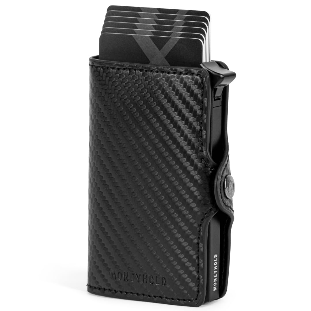 Portacarte RFID Moneyhold - Portafoglio Slim In Pelle Vegana, Anti-Clonazione, Fino A 10 Carte, Nero Carbonio - Foto 10