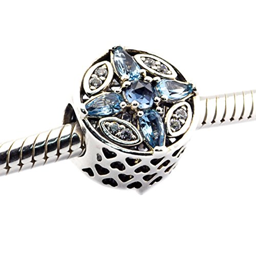 Pandulaso 100% Authentic Charm 925 Silver Patterns of Frost Ice Blue Beads Fit European Bracelet & Bangle for Woman Christmas
