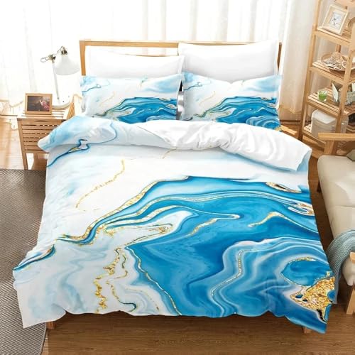 Housse de couette marbre 200x200 bleu et or | Parure de lit microfibre douce - 2