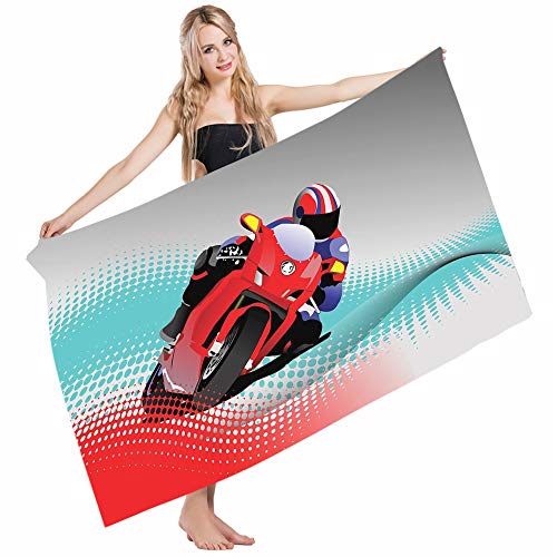 Mugod Beach Towel Bath Towels Motorcycle Biker on Road Digital Dot Fast Extreme Risky Leisure Work Yoga/Golf/Swim/Hair/Hand Towel for Men Women Girl Kids Baby 64x32 Inch