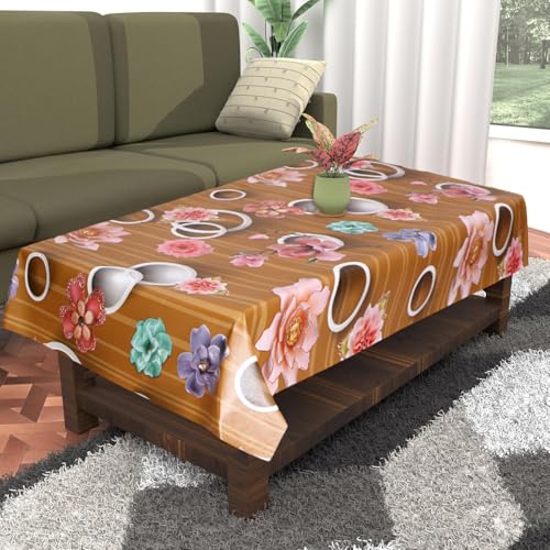 Image of Dakshya Industirs PVC Waterproof Table Cover 36x54 Inch Floral Printed Center Table Cover Washable Plastic Table Sheet Oilproof Dining Table Cover for Coffee Table Living Room Home (Floral Touch)