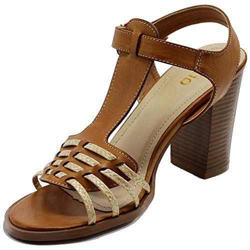 Ollio Womens Shoe Chunky High Heel Braided T-Strap Sandal Ft12(10 B(M) Us, Camel) #TOP2