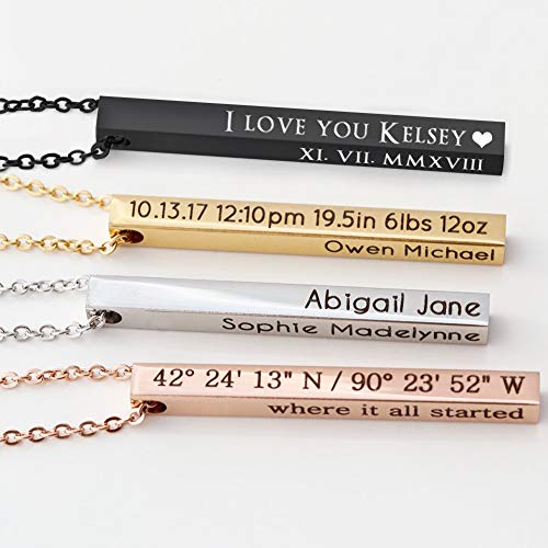 MeMoShe Custom Name Necklace Personalized 3D Engraved Bar 18K Gold Plated Customized Name Jewelry with Adjustable Chain Charm Birthday Gifts for Women Men2