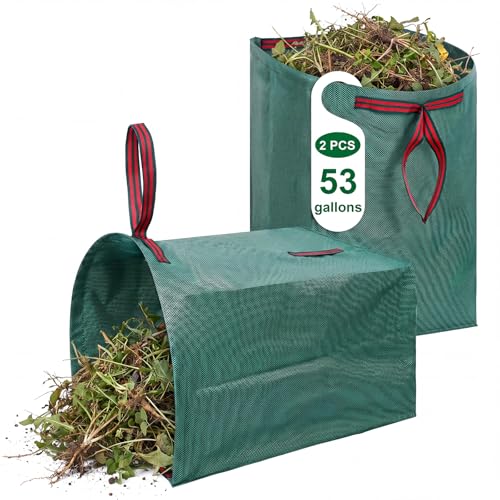 Dntorx 200L Garden Waste Bag 2-Pack Reusable Yard Waste Bags Leaf Collectors With Dustpan-Style Opening And Handle For Leaves Grass Storm Debris Construction Waste Heavy-duty&Foldable