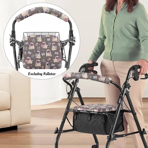 Image of Rollator Accessories, Pug Soft Walker Seat and Backrest Covers, Universal Seat Covers for Seniors with Adjustable Fit
