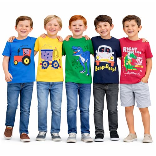 Image of T2F Boys Cotton Regular fit T-Shirts Pack of 5 |Soft Cotton Breathable Fabric | Half Sleeve Round Neck | Casual Wear Combo | Kids Clothing