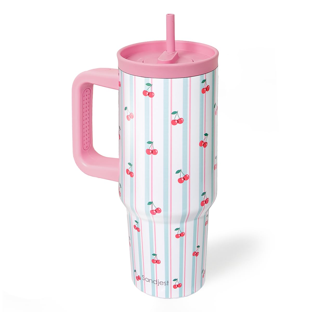 Photo 1 of SANDJEST Cherry Stainless Steel Locking Lid Silicone Straw Tumbler with Handle 40oz, Insulated Stainless Steel Travel Cup for Women Girls Friends, Gift Idea for Birthday Christmas