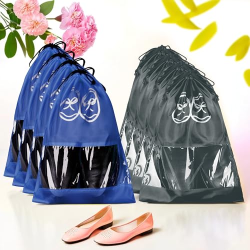 Image of Heart Home Pack of 8 Travel Shoe Organizer | Storage Bags | Travel Carrying Bag | Storage Organizers Set | Shoe Cover with Transparent Window | Shoe Dori Cover | Royal Blue & Gray