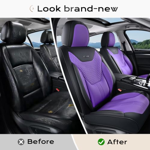 Image of Coverado Car Seat Covers Full Set, Front Seat Covers with Lumbar Support and Back Seat Cover Waterproof Leather Automotive Seat Cover, Universal Car Interior Protectors Cushion for Most Cars