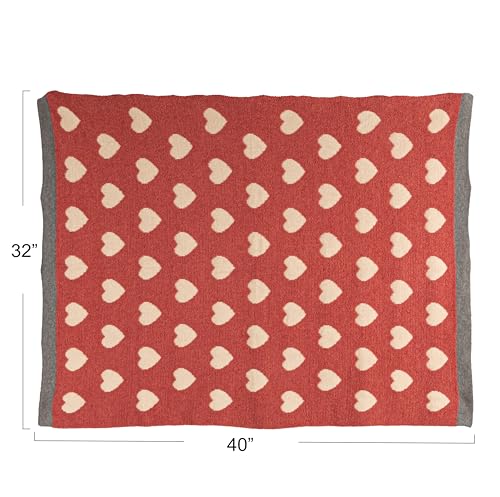 Image of Creative Co-Op Cotton Knit Baby Blanket with Hearts, 40 inch L x 32 inch W