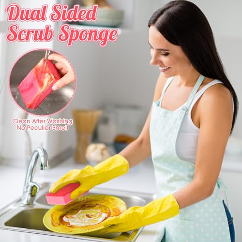 Image of Tioncy 24 Pcs Pink Kitchen Sponge Non-Scratch Scrub Washing Dishes Sponge Bulk Multi Use Dual Sided Scrub for Kitchen Bathroom, Household Cleaning