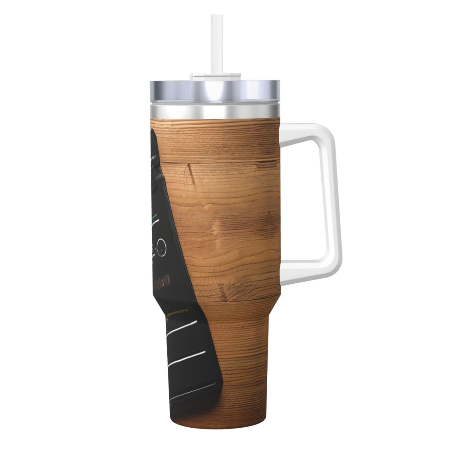 Movies Wasserflasche mit Klappbrett-Muster, Edelstahl, doppelwandig, isoliert, mit Griff und Strohhalm-Deckel, 1,2 l