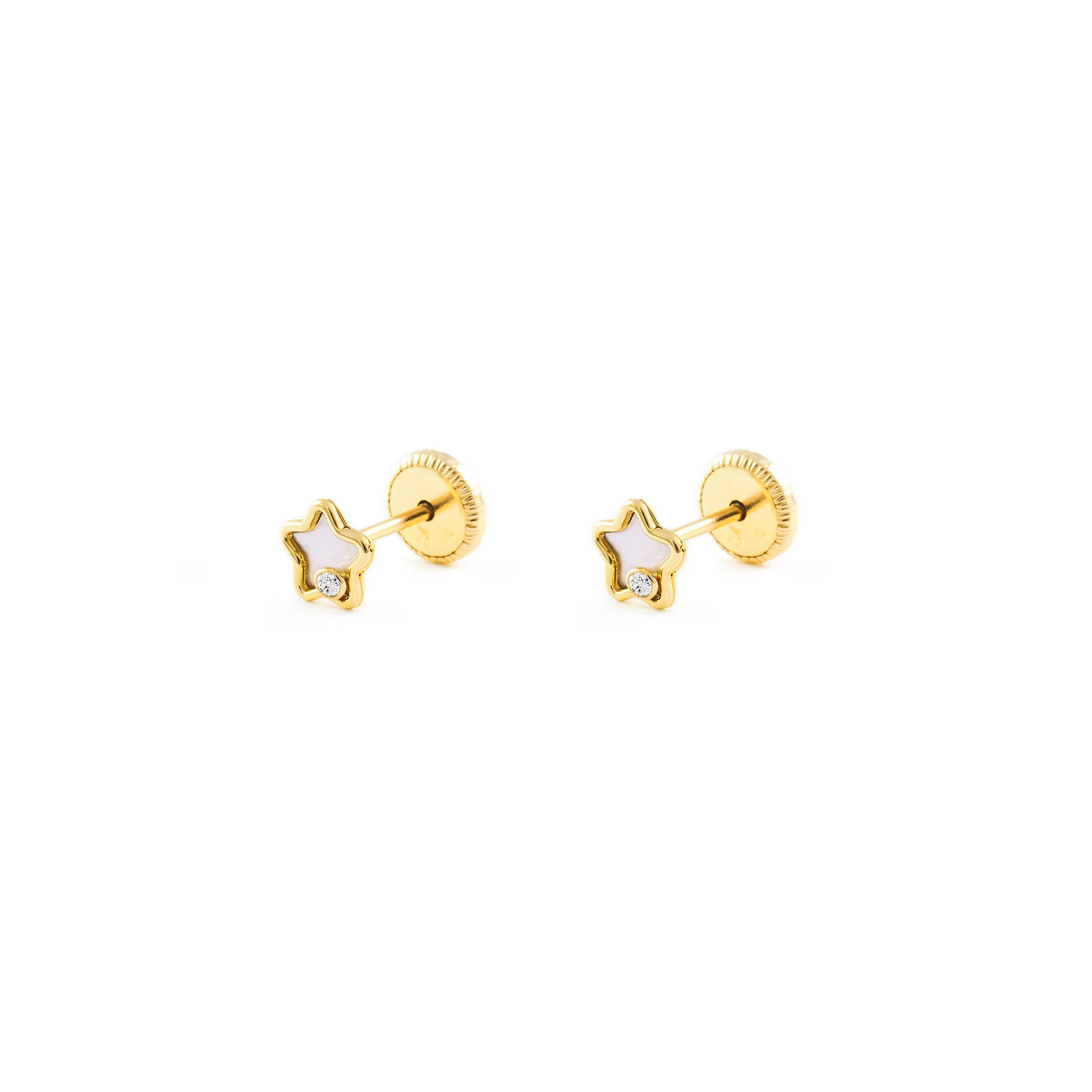 Damen & Kinder Stern Perlmutt und Zirkonia Ohrstecker - Gelbgold 9 Karat (375) - Geschenkbox - Garantiezertifikat