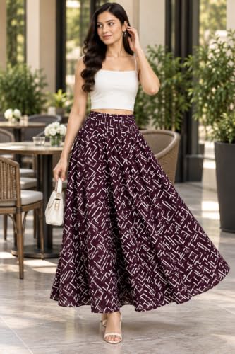 Image of Women's Printed Viscose Crepe Flared Palazzo Pants with Pockets | Elastic Waist | Full Length | Casual | Free Size