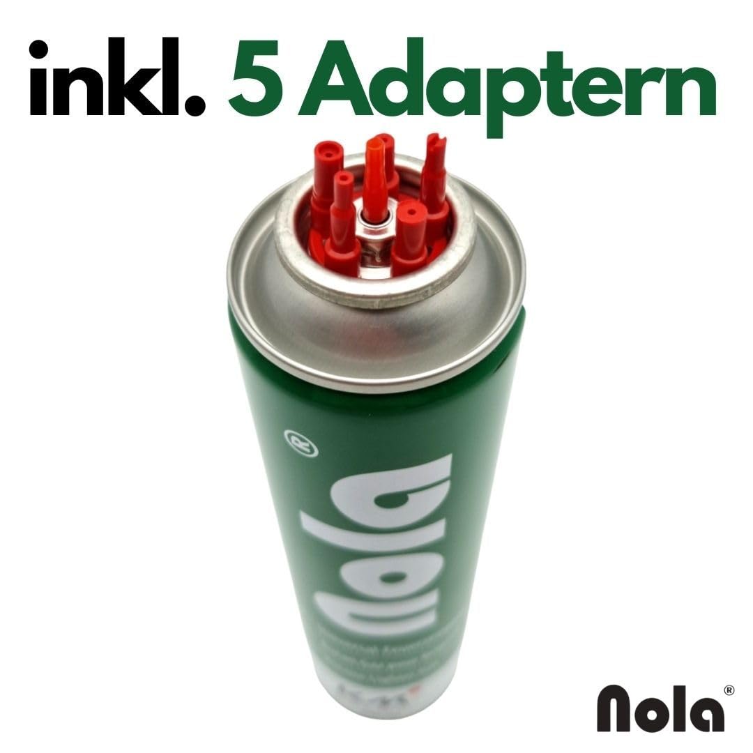 NOLA Zestaw 3 wkładów gazowych butanowych 300 ML z adapterem 5 w 1, czysty gaz europejski do zapalniczek, palników kuchennych, pieców kempingowych i innych, łącznie 900 ml