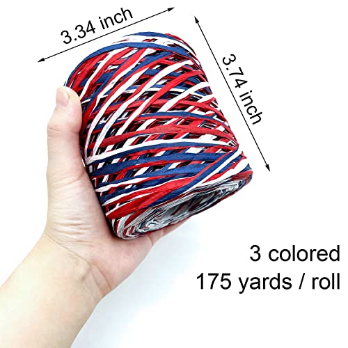 Tkejzu Red White Blue Raffia Ribbon Patriotic Decorations Raffia Paper String Paper Twine Wrapping Ribbon For 4Th Of July Independence Day Farmhouse Decor Gift Wrapping Diy Crafts 1 Roll 175 Yards #TOP1
