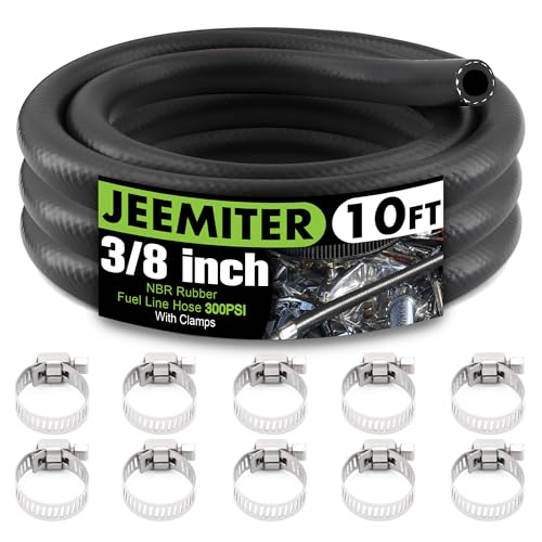 Image of Jeemiter 3 /8 inch ID Fuel Line Hose 10FT - SAE 30R7 NBR Rubber Replacement Kit with 10 Clamps for Gas, Diesel, Oil & Coolant - Fits Automotive, Marine, Lawn Mower, Small Engines