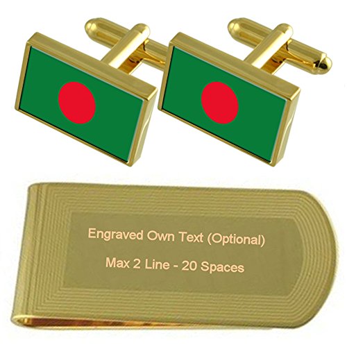 Gemelos de Bangladesh tono oro y sujeta billetes grabado para trajes de etiqueta de gala