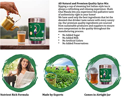 Shahi Chai Masala Blend (3.5 Oz) All Natural And Unsweetened Tea Mix With Saffron, Cinnamon, Tulsi, Cardamom, Cloves & Black Pepper, Indian All Spice Powder For Milk Tea, Latte, Cookies, Non-Gmo Chai Masala (Pack Of 1) #TOP1