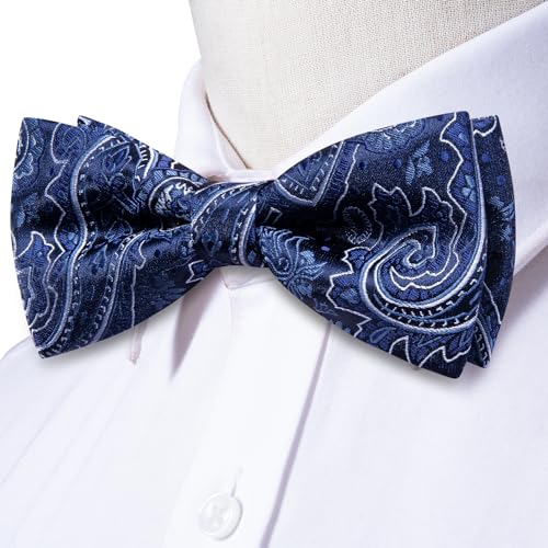 Image of Hi-Tie Bow Ties for Men Pre-Tied Pocket Square with Cufflinks Mens Bowtie Sets for Wedding Formal Party