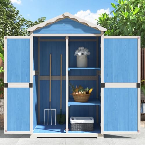 LANTRO JS Geräteschuppen mit 4 Praktischen Fächern, Wetterfester Geräteschrank, Sicher und Geschützt, Gartenhaus, 93 x 45 x 179 cm,Blau